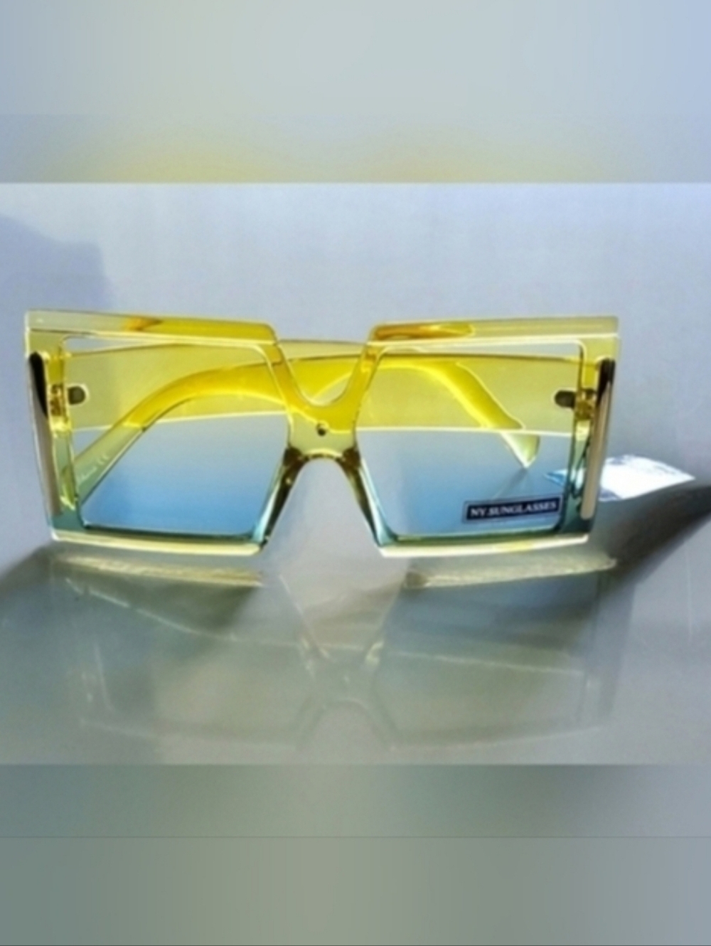 Square Yellow Sunglasses with 2 Tone Lenses UV Protection